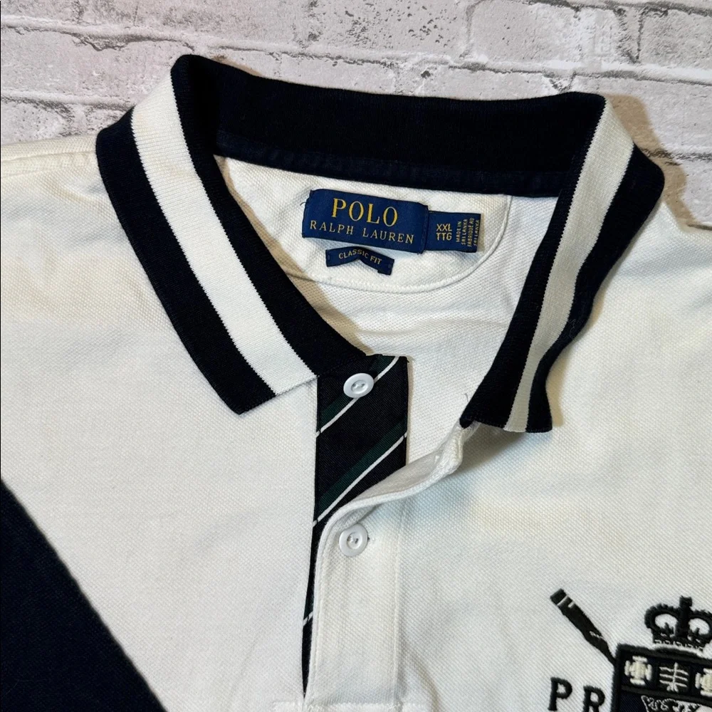 Polo Ralph Lauren mens 2XL XXL white black rowing club rugby polo shirt EUC